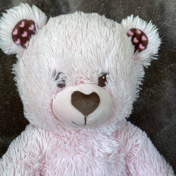 Build A Bear Pink Bear Plush Brown Feet Ears w/ Heart Nose Stuffed Toy Valentine - Picture 2 of 9